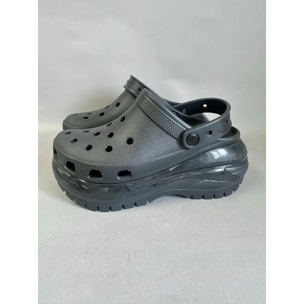 Crocs Classic Mega Crush‎ Clog Solid Black Matte/Shiny Women's Size 8 Mens 6